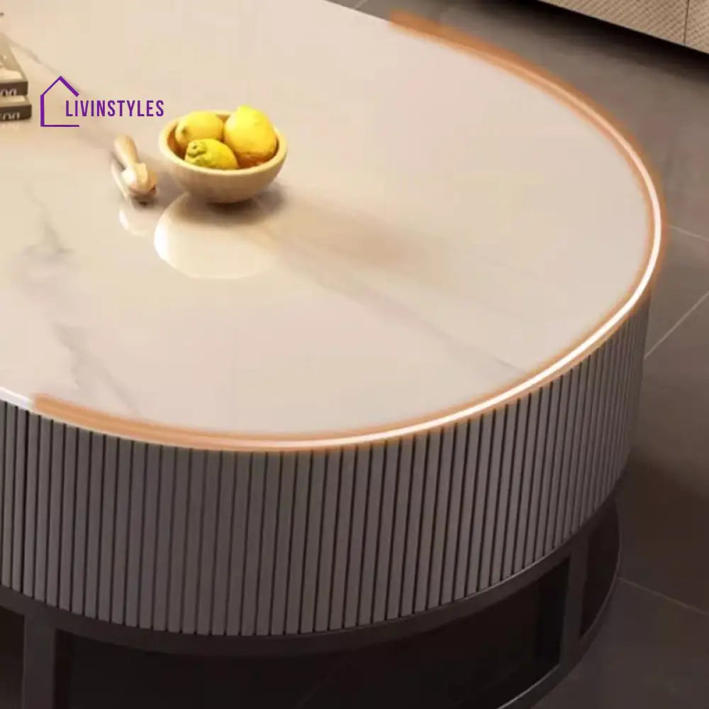 Aurora Living Room Table | Designer Stainless Steel Frame and MDF Work | Ceramic Marble Top