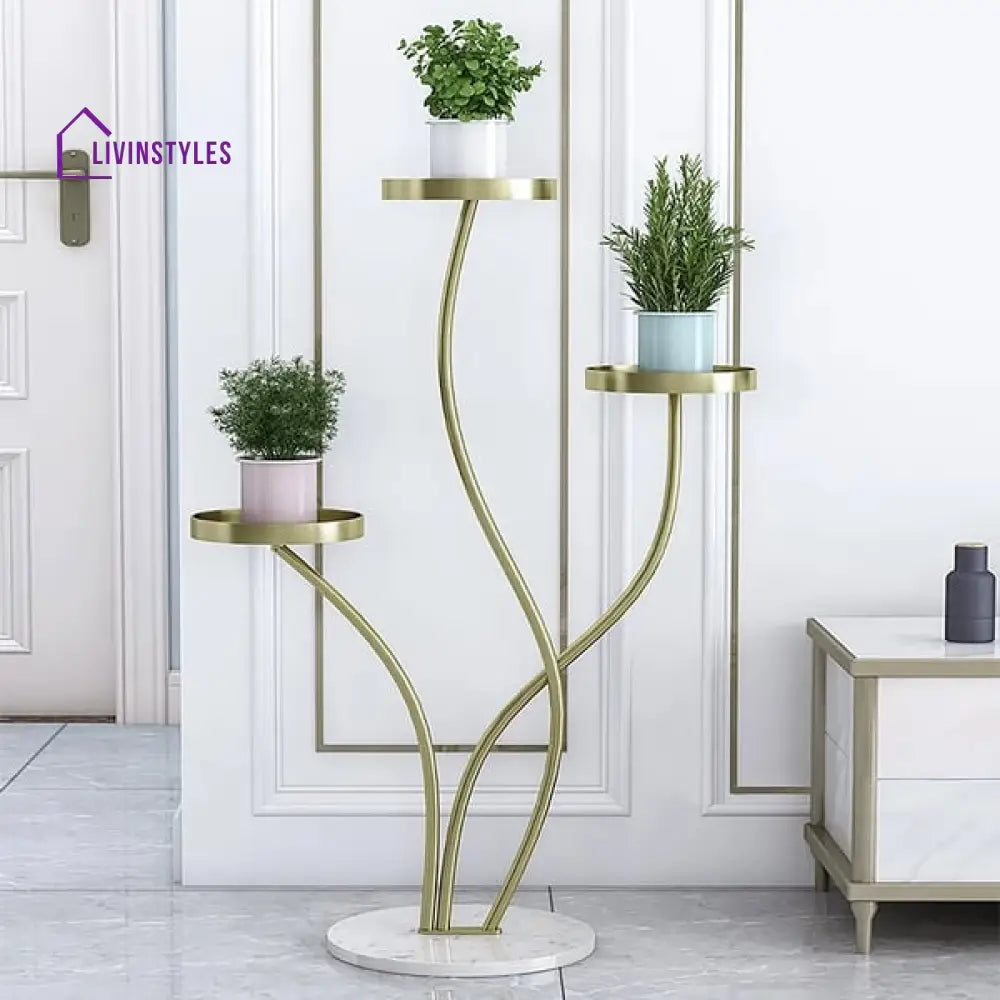 Aurora Modern Metal Plant Stand Indoor 3 Tier In Gold Color Stands