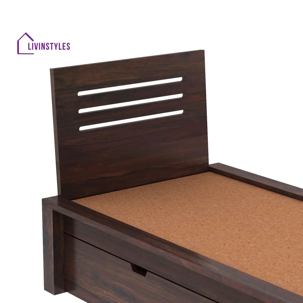 Aurora Solid Sheesham Wood Single Bed With Two Drawers (Walnut Finish) Bed