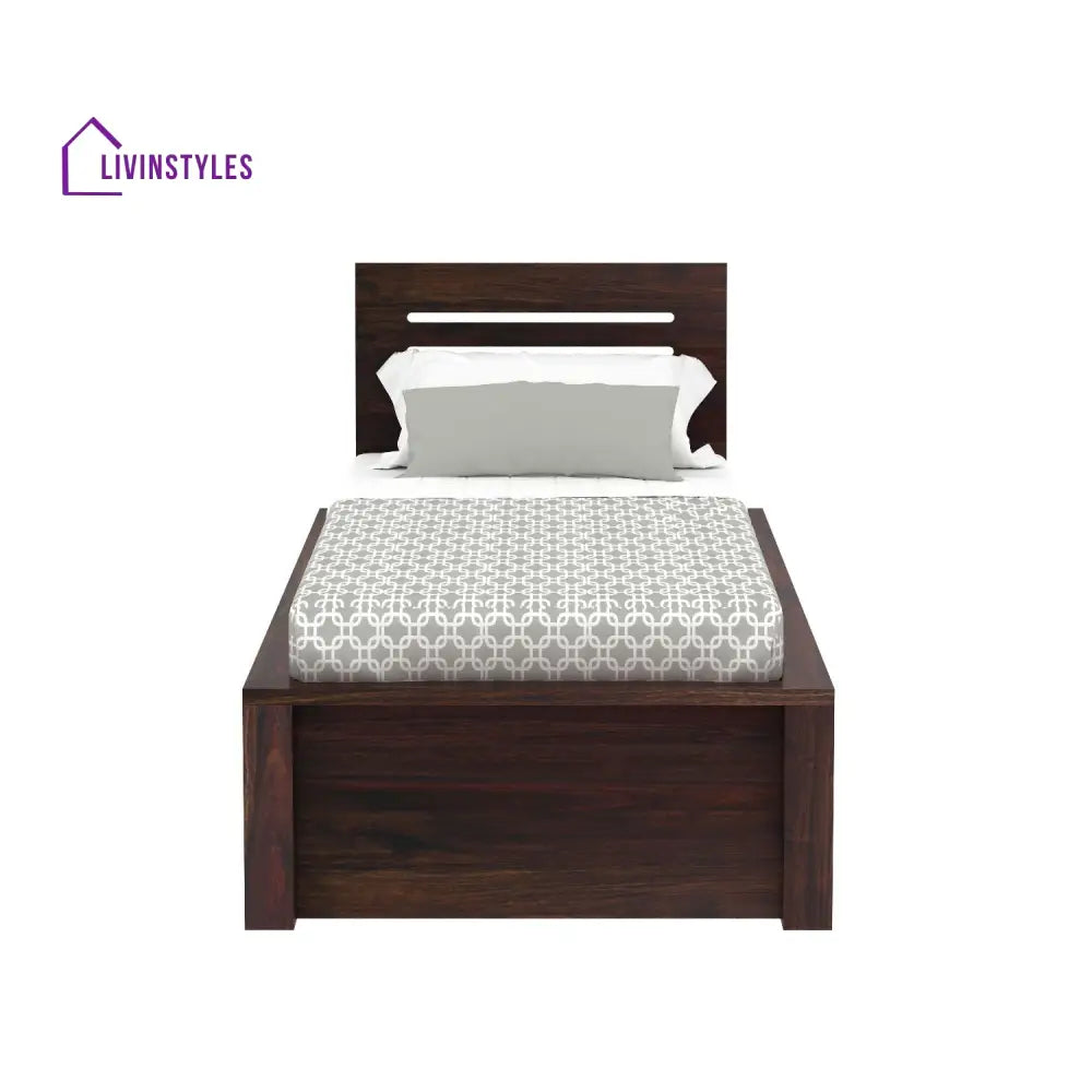 Aurora Solid Sheesham Wood Single Bed With Two Drawers (Walnut Finish) Bed