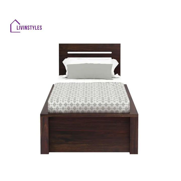 Aurora Solid Sheesham Wood Single Bed With Two Drawers (Walnut Finish) Bed