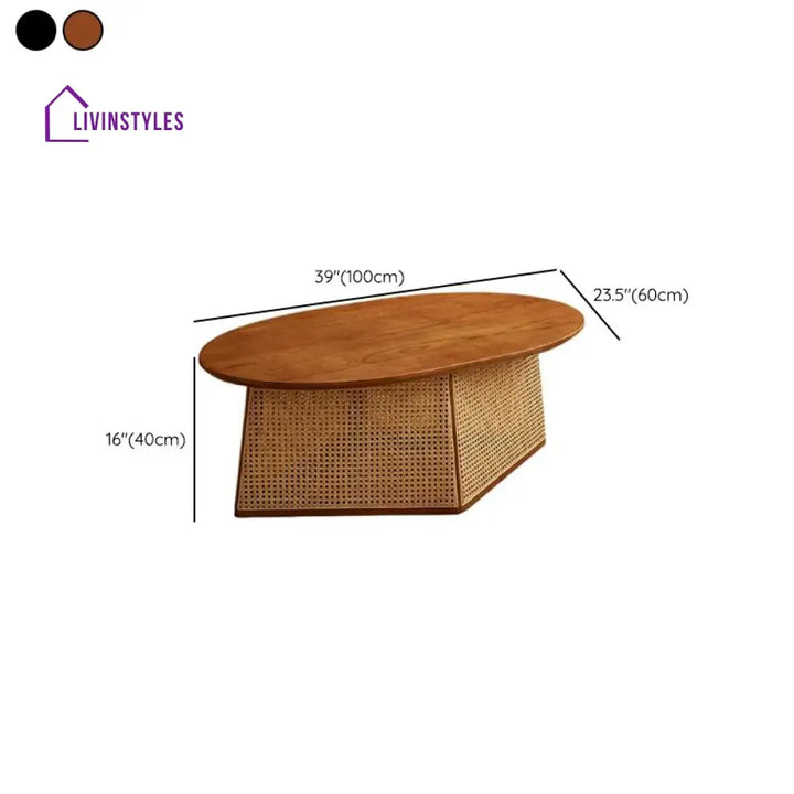 Aurora Solid Wood Coffee Table for Living Room | Cane Weaving Work - Single Big Table Only