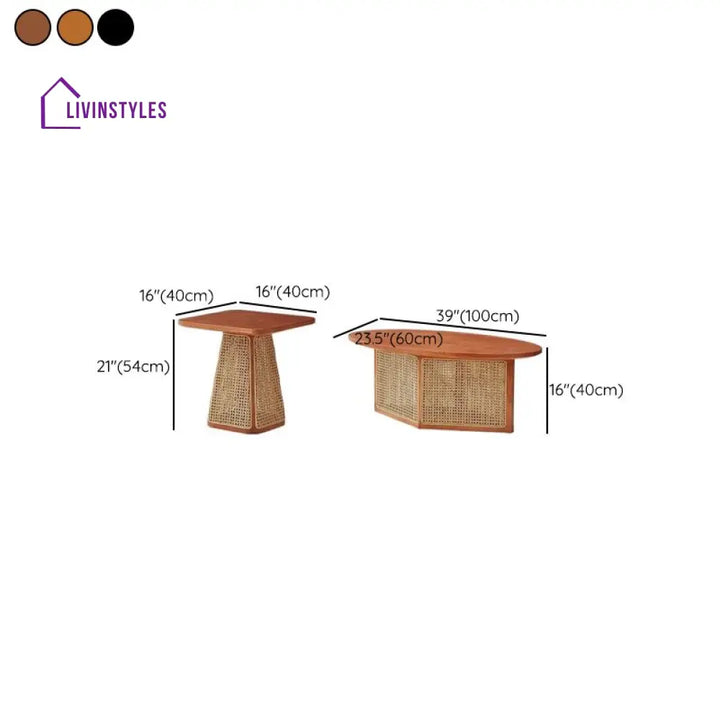 Aurora Solid Wood Coffee Table for Living Room | Set of 2