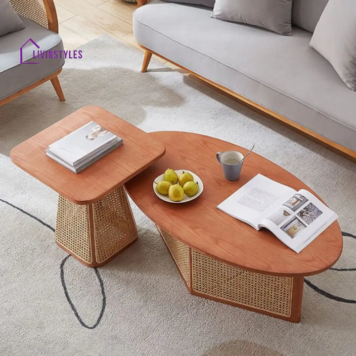 Aurora Solid Wood Coffee Table for Living Room | Set of 2