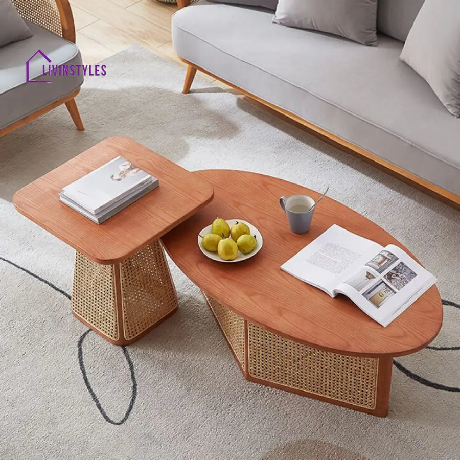 Aurora Solid Wood Coffee Table for Living Room | Set of 2