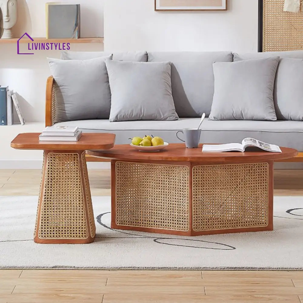 Aurora Solid Wood Coffee Table for Living Room | Set of 2