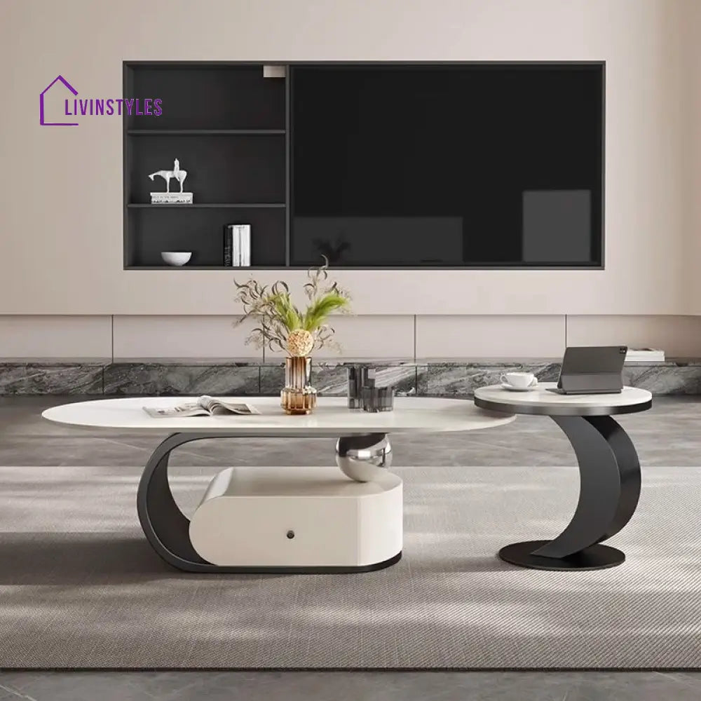 Aurora Stainless Steel Coffee Table | MDF Work | Ceramic Marble Top