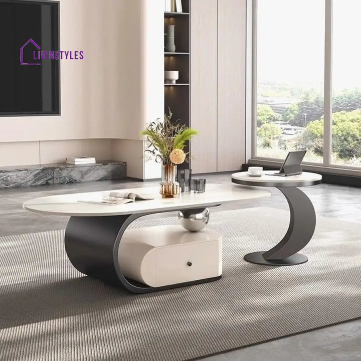 Aurora Stainless Steel Coffee Table | MDF Work | Ceramic Marble Top