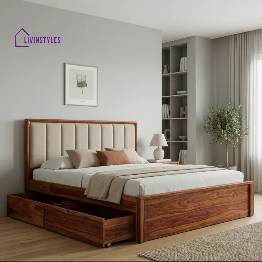 Austin Premium Sheesham Wood Bed with Upholstered Headboard