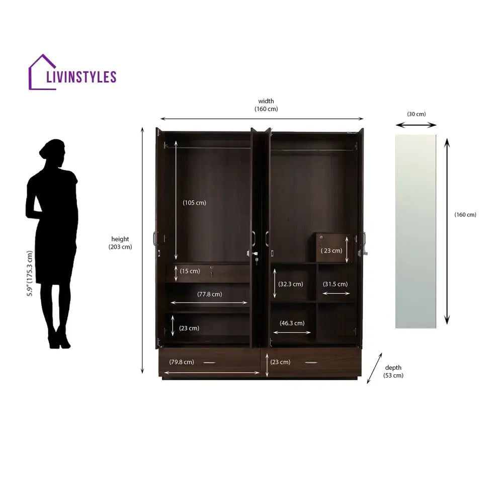 Yuri 4 Door Mirror Wardrobe (Walnut) Home Furniture