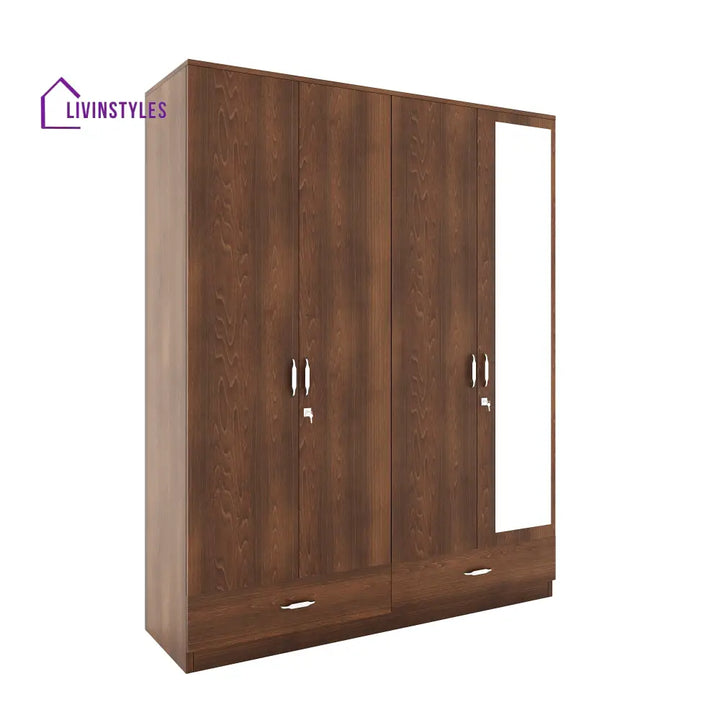 Yuri 4 Door Mirror Wardrobe (Walnut) Home Furniture