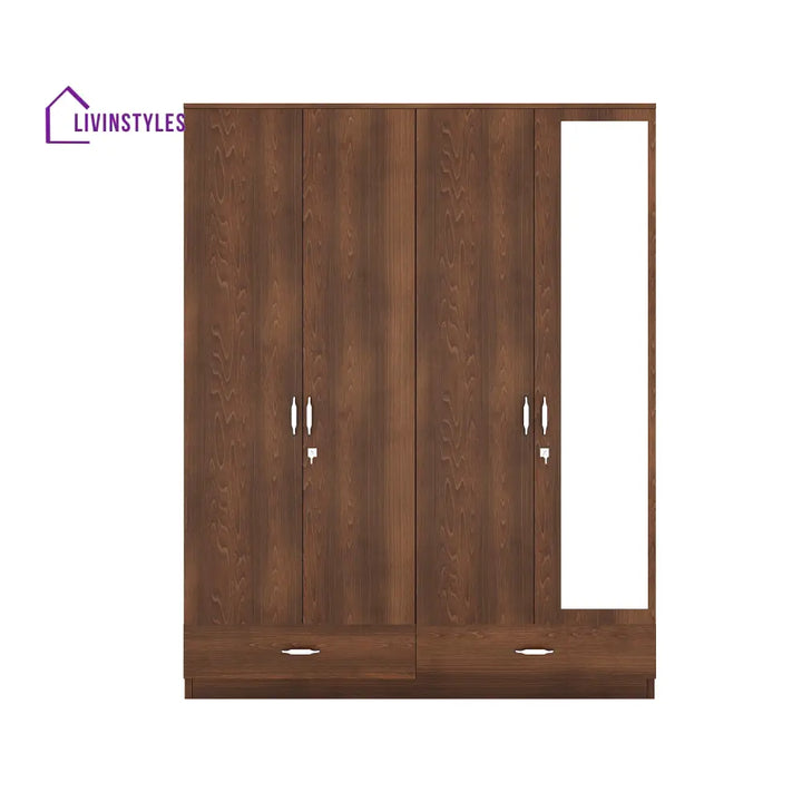 Yuri 4 Door Mirror Wardrobe (Walnut) Home Furniture