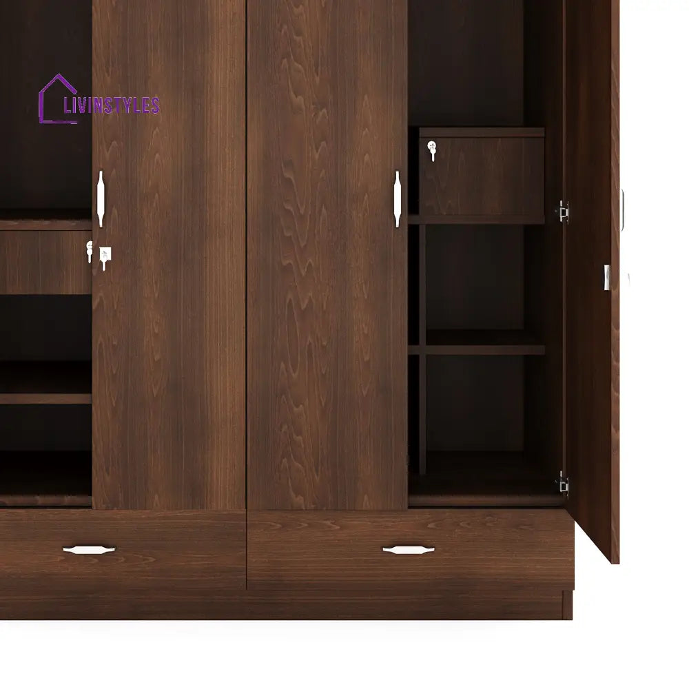 Yuri 4 Door Mirror Wardrobe (Walnut) Home Furniture