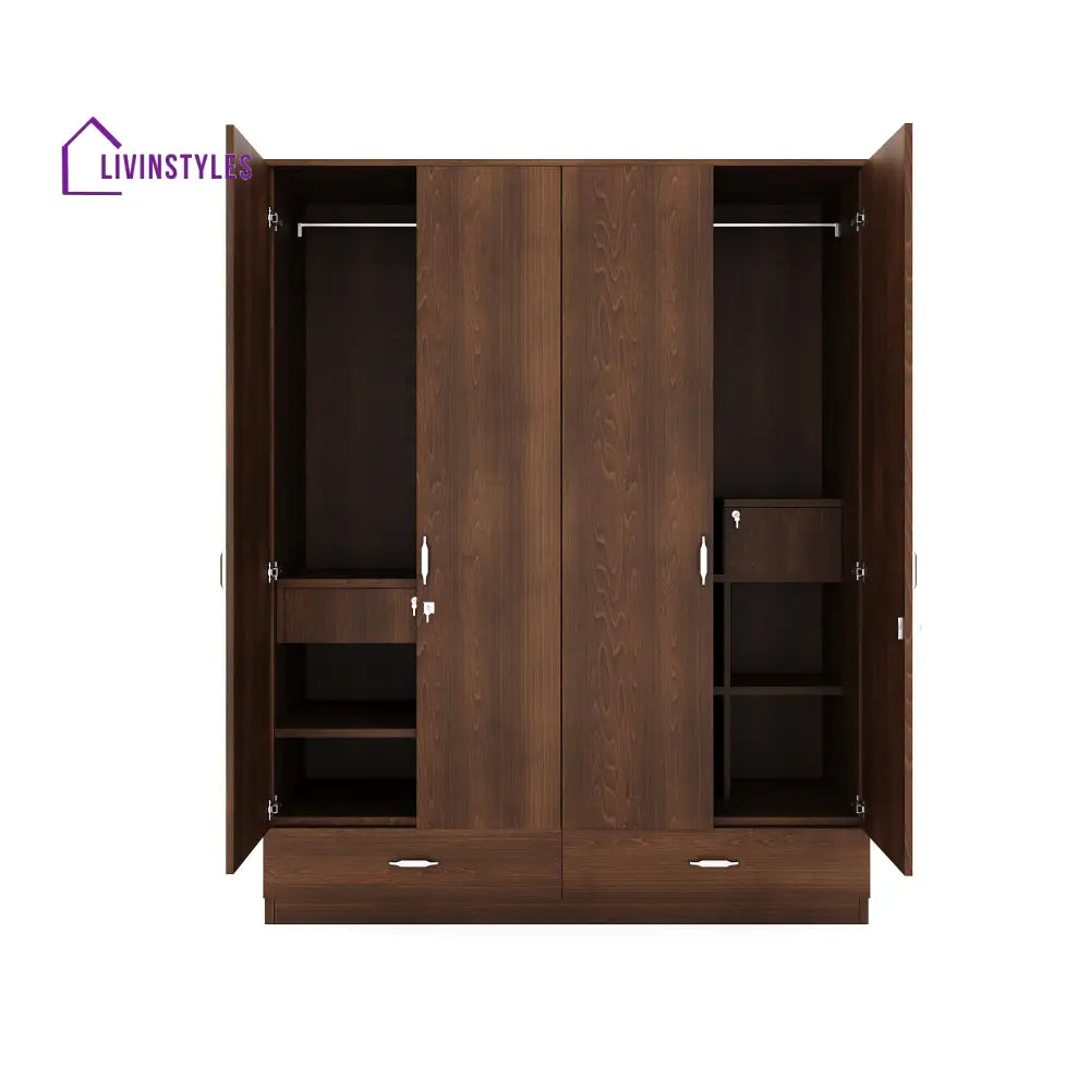Yuri 4 Door Mirror Wardrobe (Walnut) Home Furniture