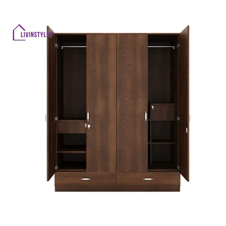 Yuri 4 Door Mirror Wardrobe (Walnut) Home Furniture