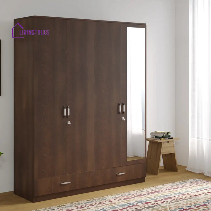 Yuri 4 Door Mirror Wardrobe (Walnut) Home Furniture