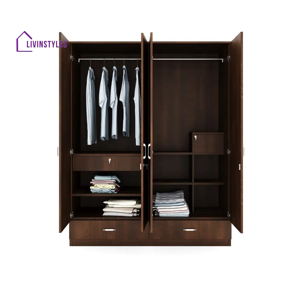 Yuri 4 Door Mirror Wardrobe (Walnut) Home Furniture
