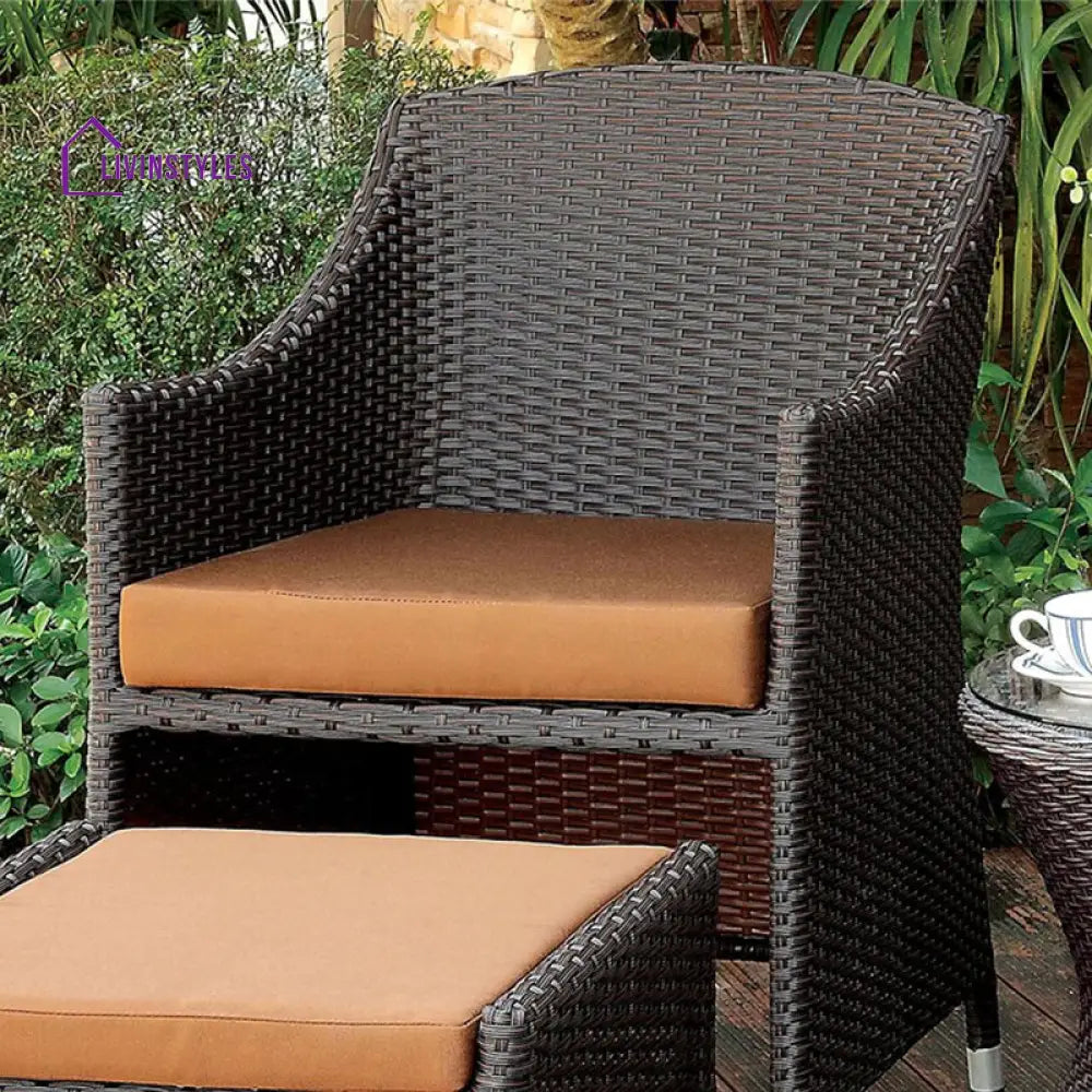 Ava Outdoor Patio Seating Set 2 Chairs 2 Ottoman and Table Set (Dark Brown) - Coffee Table Sets