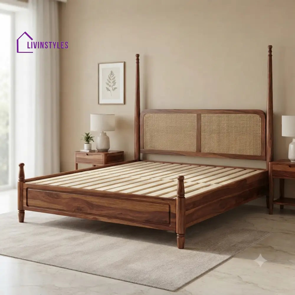 Ava Solid Sheesham Wood Poster Bed Without Storage