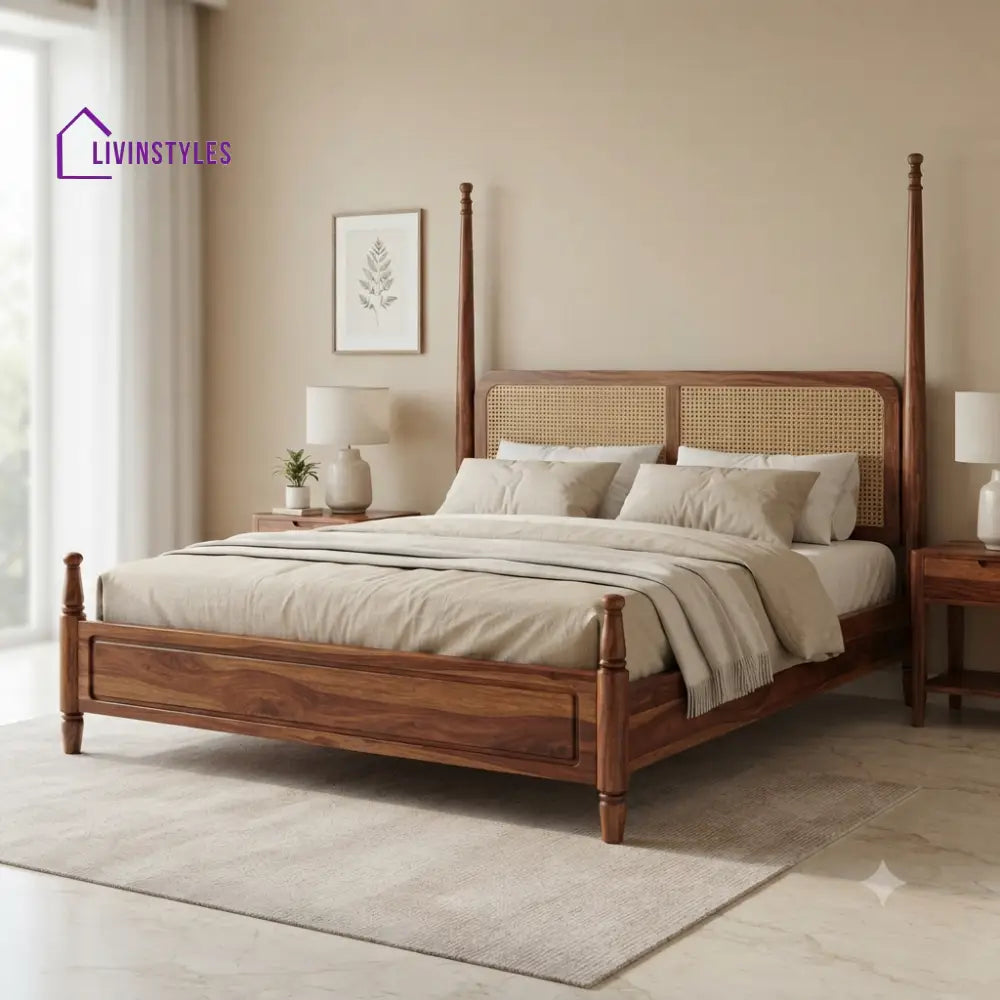 Ava Solid Sheesham Wood Poster Bed Without Storage