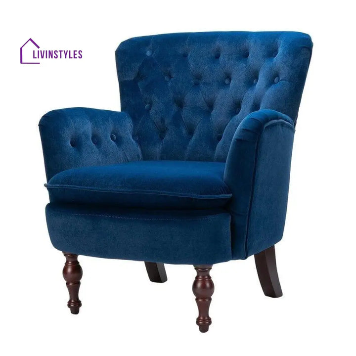 Avani Wide Tufted Velvet Arm Chair For Living Room Blue