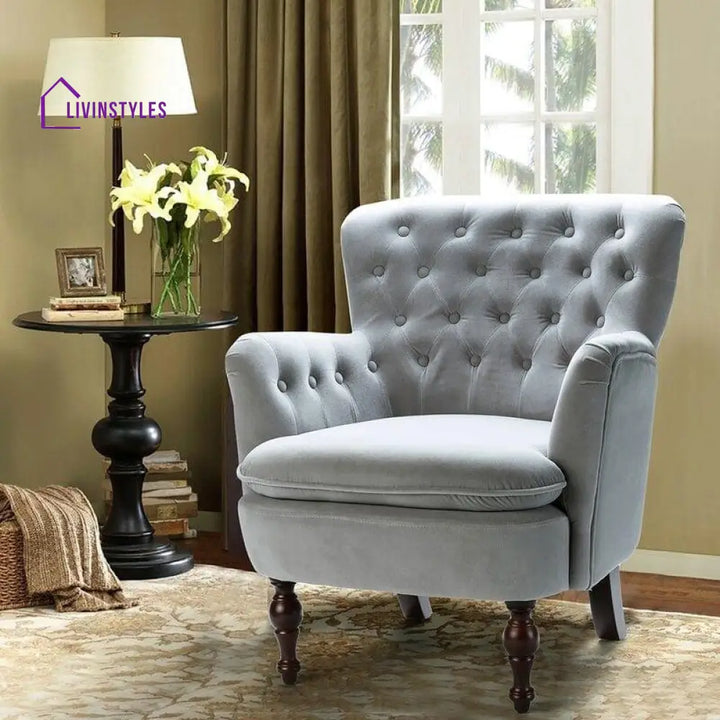 Avani Wide Tufted Velvet Arm Chair For Living Room Gray