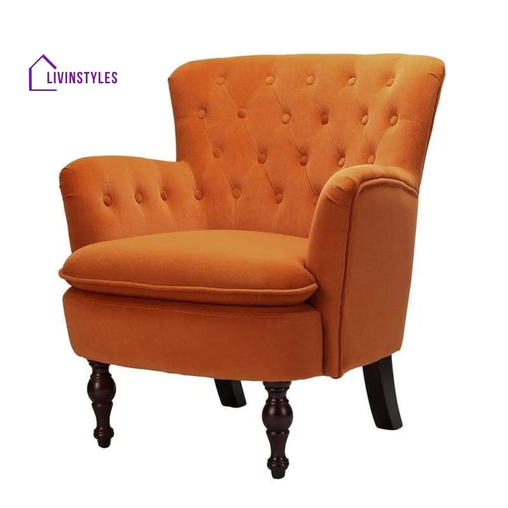 Avani Wide Tufted Velvet Arm Chair For Living Room Orange