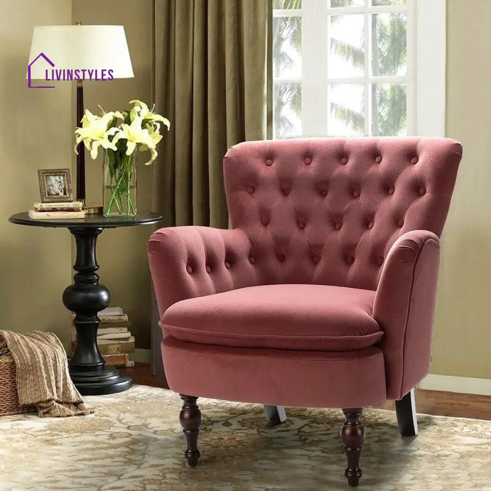 Avani Wide Tufted Velvet Arm Chair For Living Room Pink