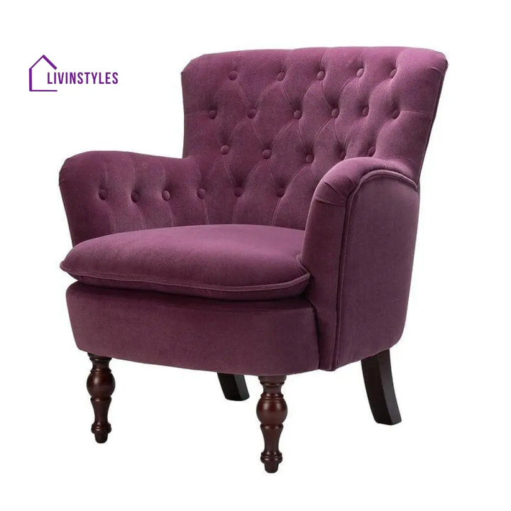 Avani Wide Tufted Velvet Arm Chair For Living Room Purple