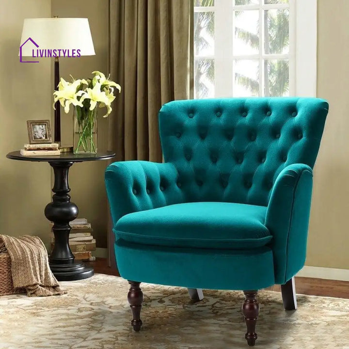Avani Wide Tufted Velvet Arm Chair For Living Room Sky Blue