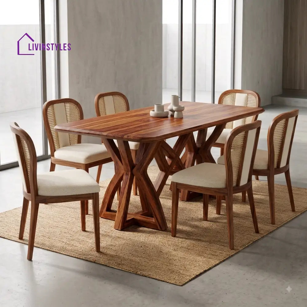 Avanthika Premium Wooden 6 Seater Dining Table Set