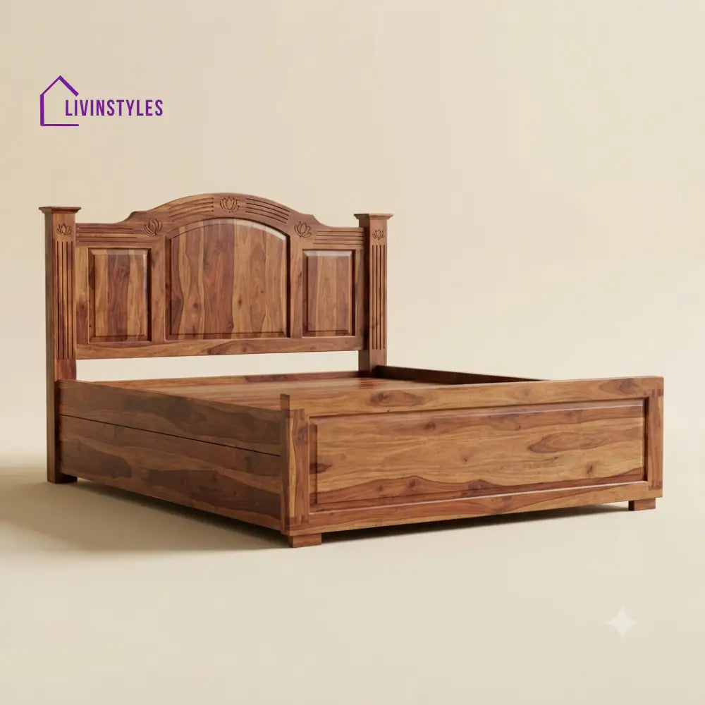Avanthika Sheesham Wood Bed With Box Storage | Wooden Bed