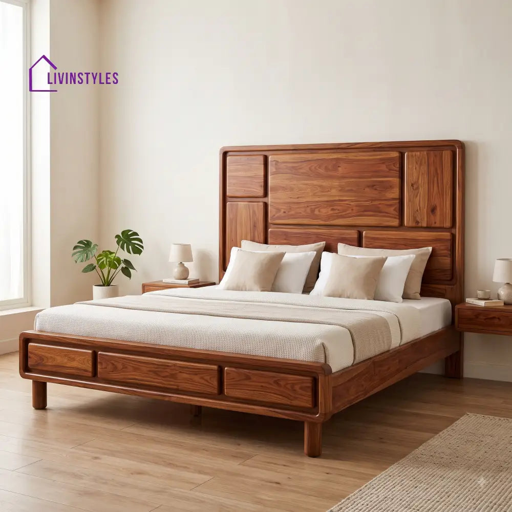 Avanthika Sheesham Wood King Size Bed | Wooden Bed without Storage