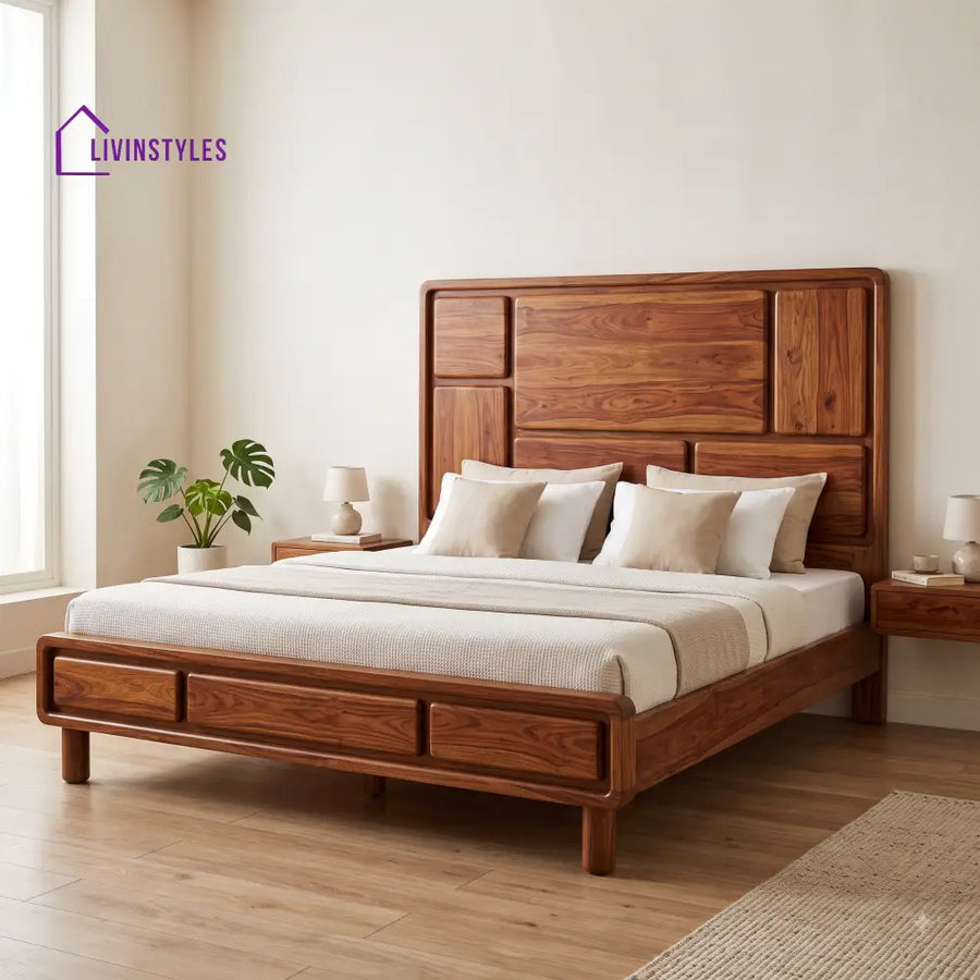 Avanthika Sheesham Wood King Size Bed | Wooden Bed without Storage