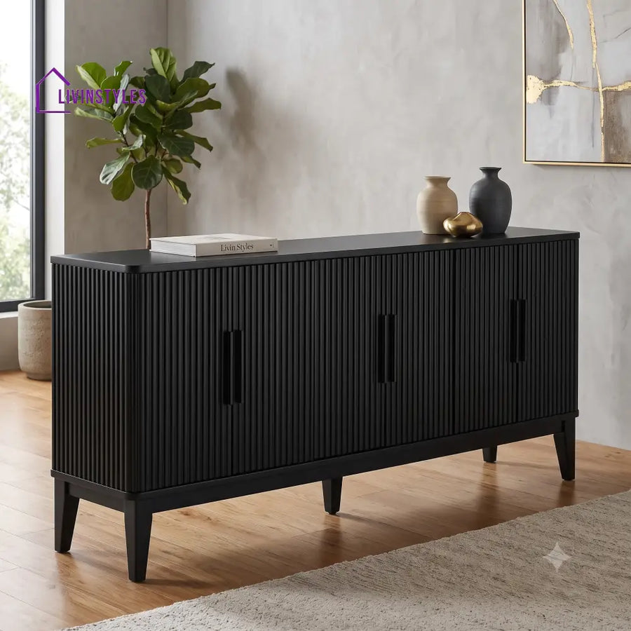 Avanthika Solid Wood Sideboard and Cabinet in Black Finish