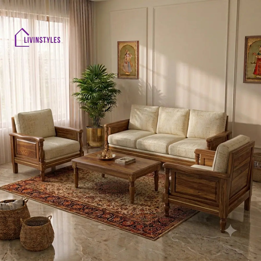 Avanthika Wooden Sofa Set | 3 + 1 + 1 Sheesham Wood Sofa Set for Living Room