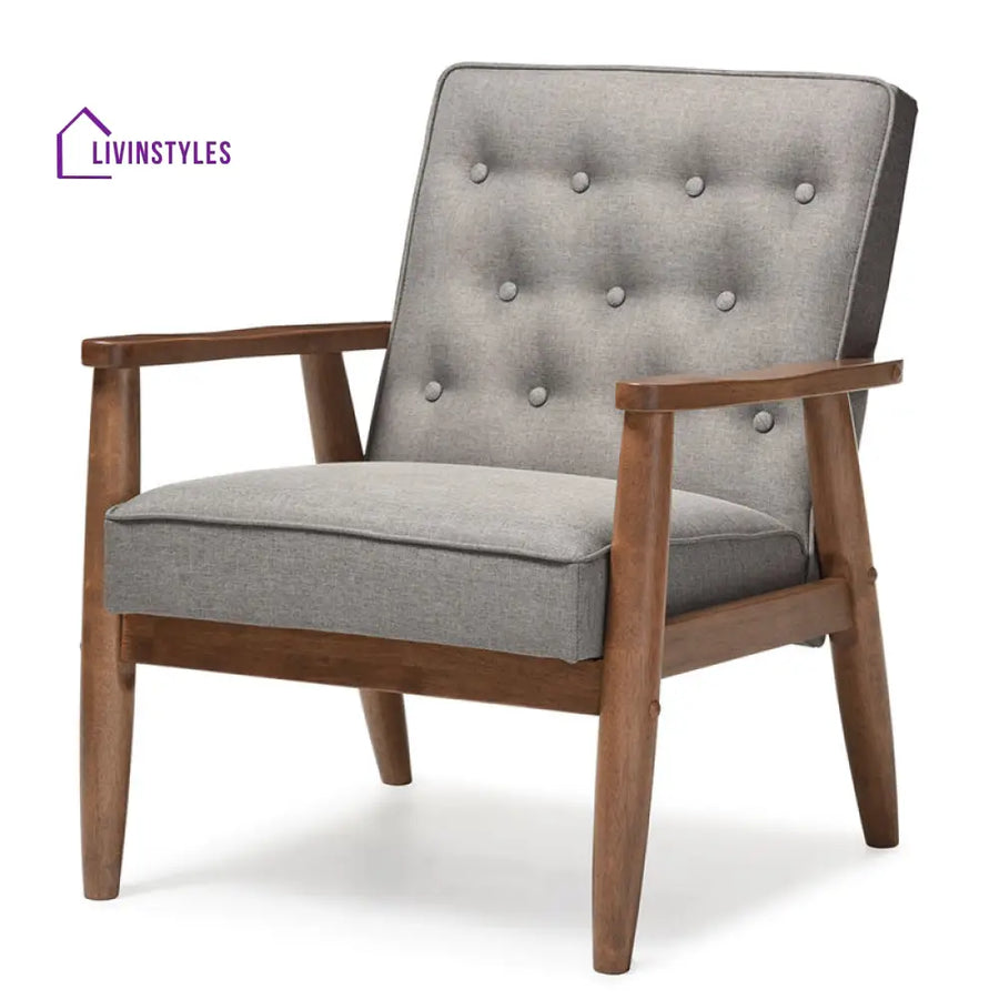 Aveline Solid Wood and Fabric Arm Chair | Living Room Chair | Lounge Chair