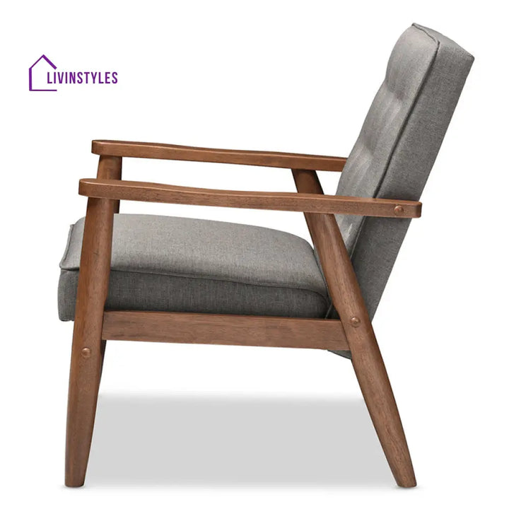 Aveline Solid Wood and Fabric Arm Chair | Living Room Chair | Lounge Chair