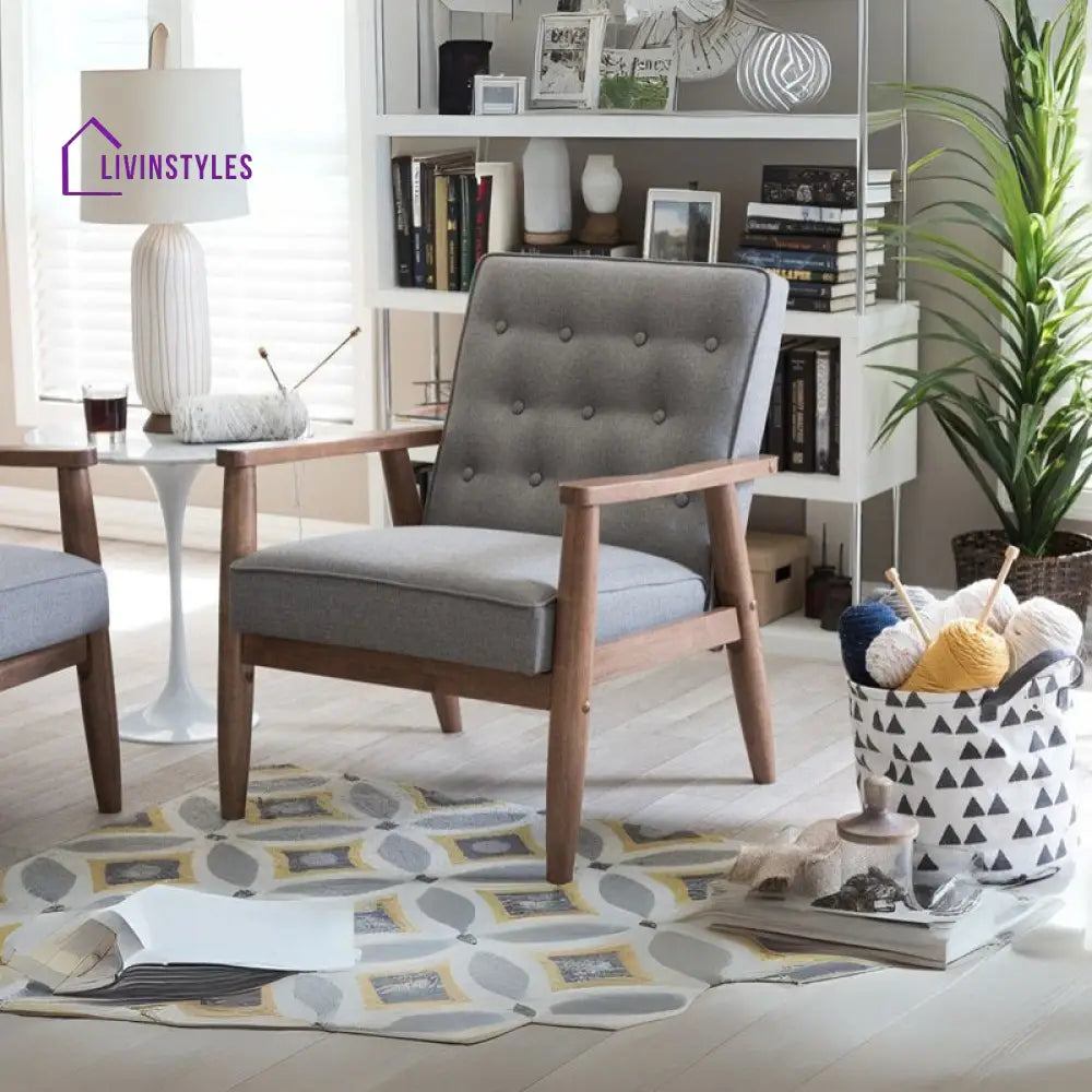 Aveline Solid Wood and Fabric Arm Chair | Living Room Chair | Lounge Chair
