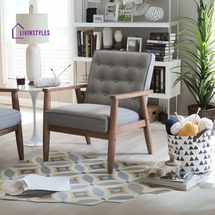 Aveline Solid Wood and Fabric Arm Chair | Living Room Chair | Lounge Chair