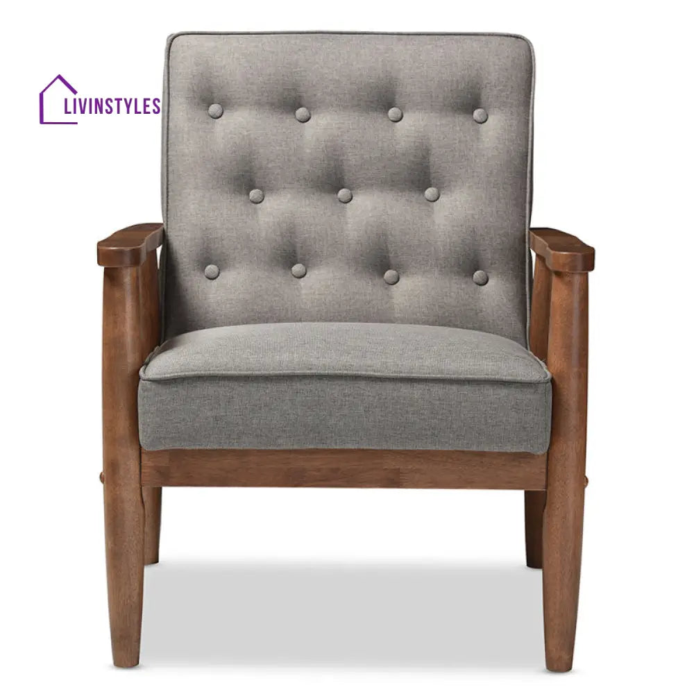Aveline Solid Wood and Fabric Arm Chair | Living Room Chair | Lounge Chair