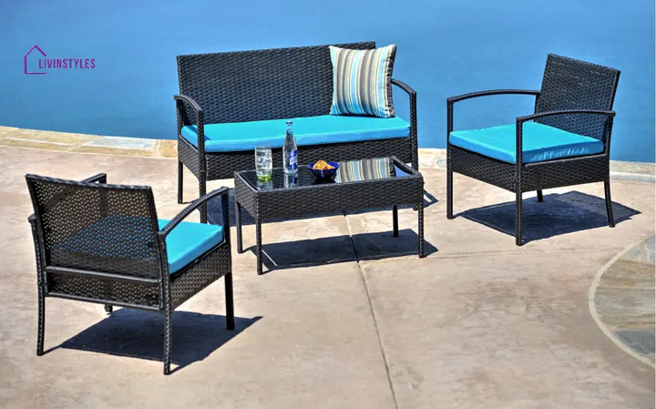 Aver Outdoor Sofa Set 2 Seater 2 Single seater and 1 Center Table Set (Black) - Blue - Sofa Sets