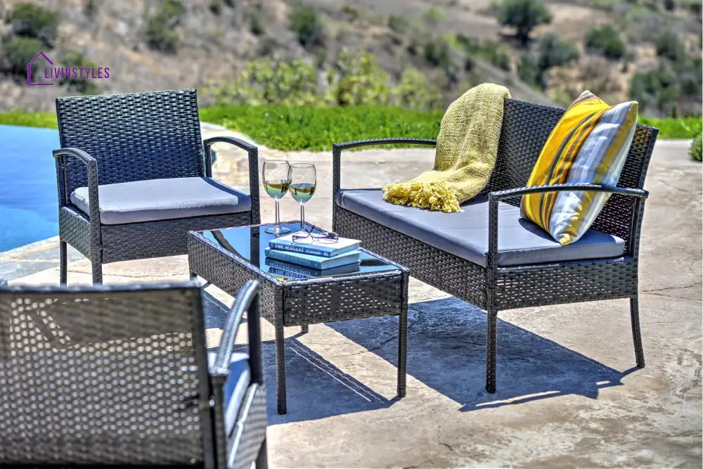 Aver Outdoor Sofa Set 2 Seater 2 Single seater and 1 Center Table Set (Black) - Grey - Sofa Sets
