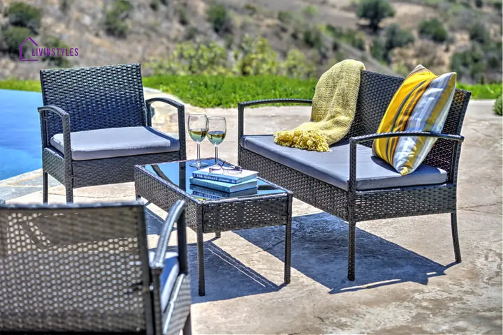 Aver Outdoor Sofa Set 2 Seater 2 Single seater and 1 Center Table Set (Black) - Grey - Sofa Sets