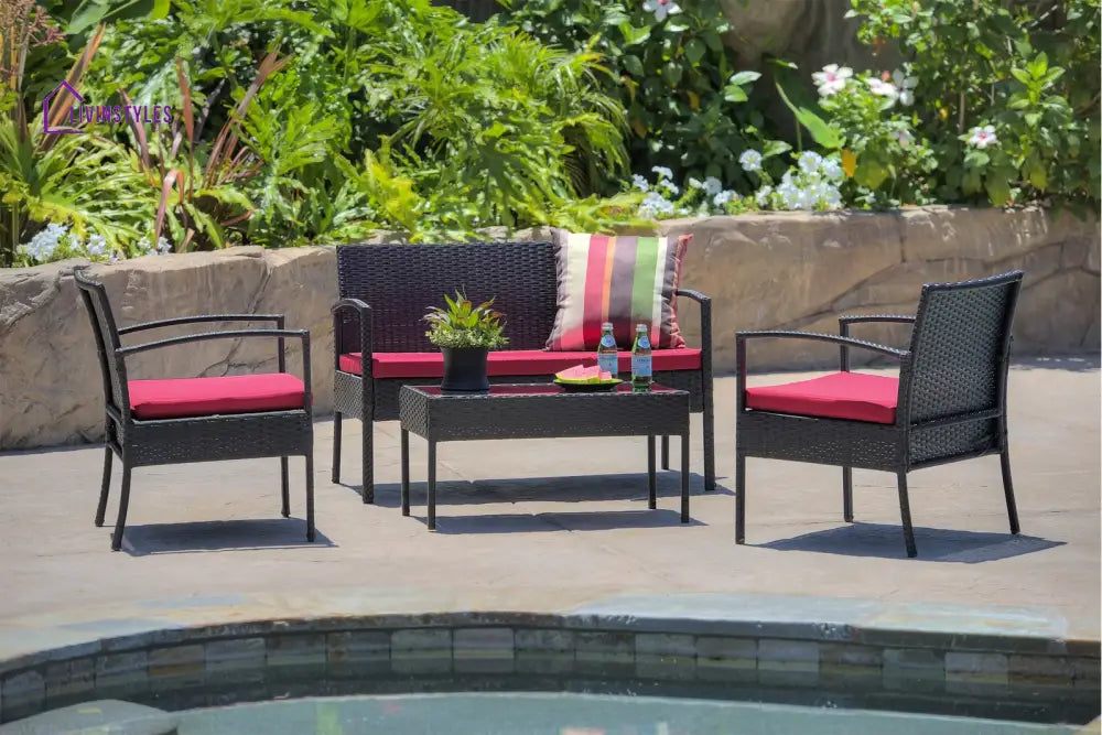Aver Outdoor Sofa Set 2 Seater 2 Single seater and 1 Center Table Set (Black) - Red - Sofa Sets