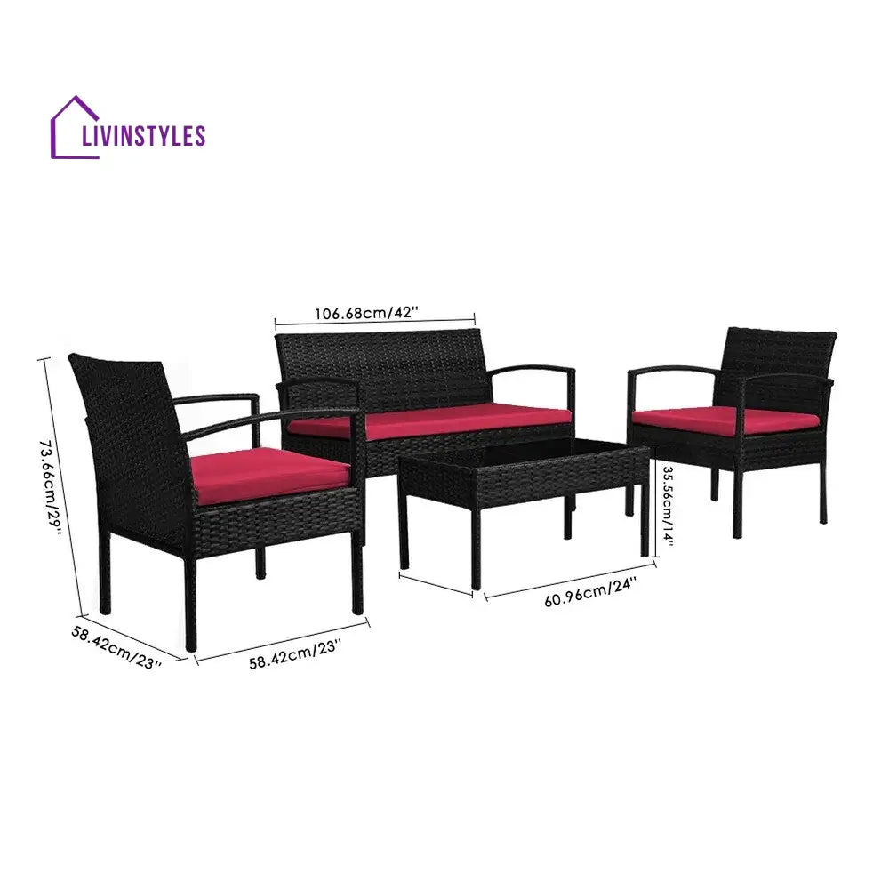Aver Outdoor Sofa Set 2 Seater 2 Single seater and 1 Center Table Set (Black) - Sofa Sets