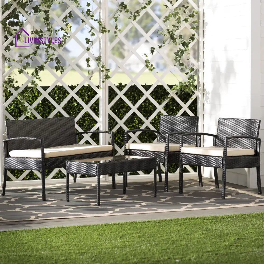 Aver Outdoor Sofa Set 2 Seater 2 Single seater and 1 Center Table Set (Black) - White - Sofa Sets