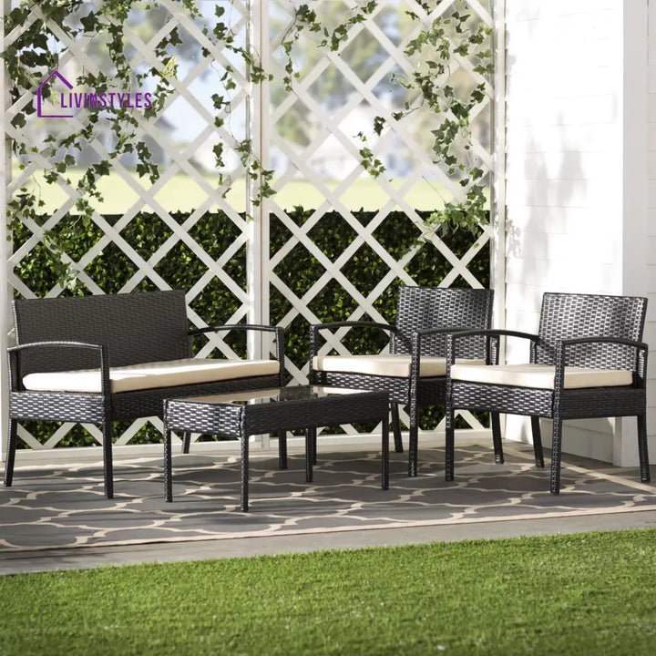 Aver Outdoor Sofa Set 2 Seater 2 Single seater and 1 Center Table Set (Black) - White - Sofa Sets
