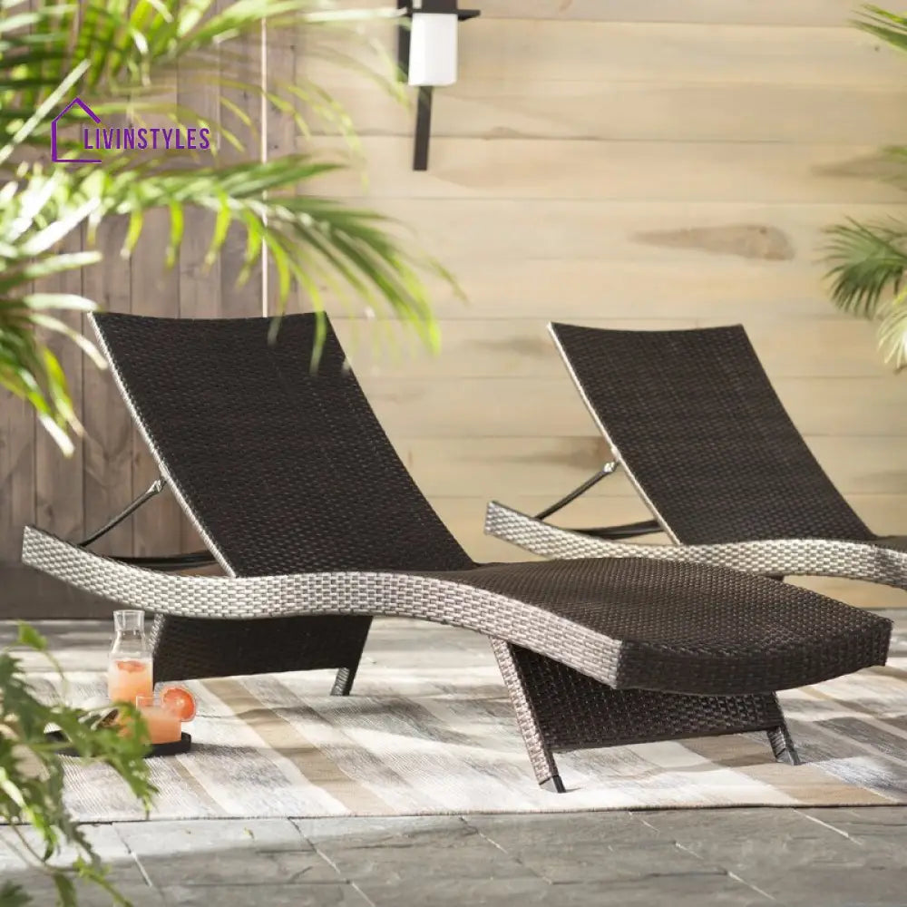 Aver Outdoor Swimming Poolside Lounger Set of 2 (Brown) - Loungers
