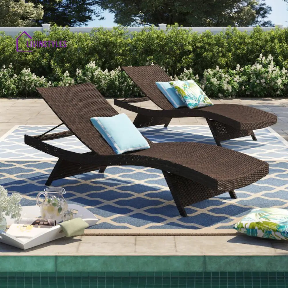 Aver Outdoor Swimming Poolside Lounger Set of 2 (Brown) - Loungers